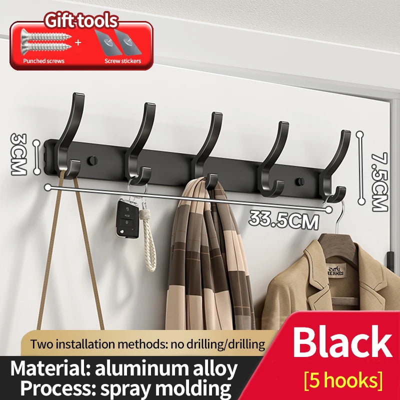 6-Hook Wall Mounted Aluminum Towel & Hat Rack | Door Hook
