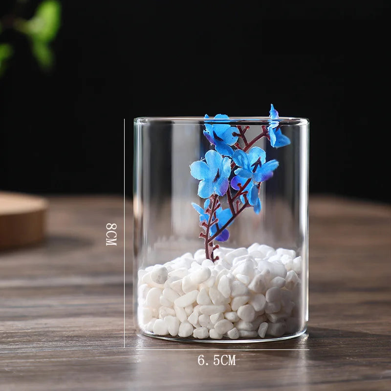 Transparent Glass Hydroponic Vase Modern Small Cylinder Flower Centerpiece Vases Use For Floral Wedding Home Decoration Peaceful Pleasures Health and Wellness 6.5x8cm