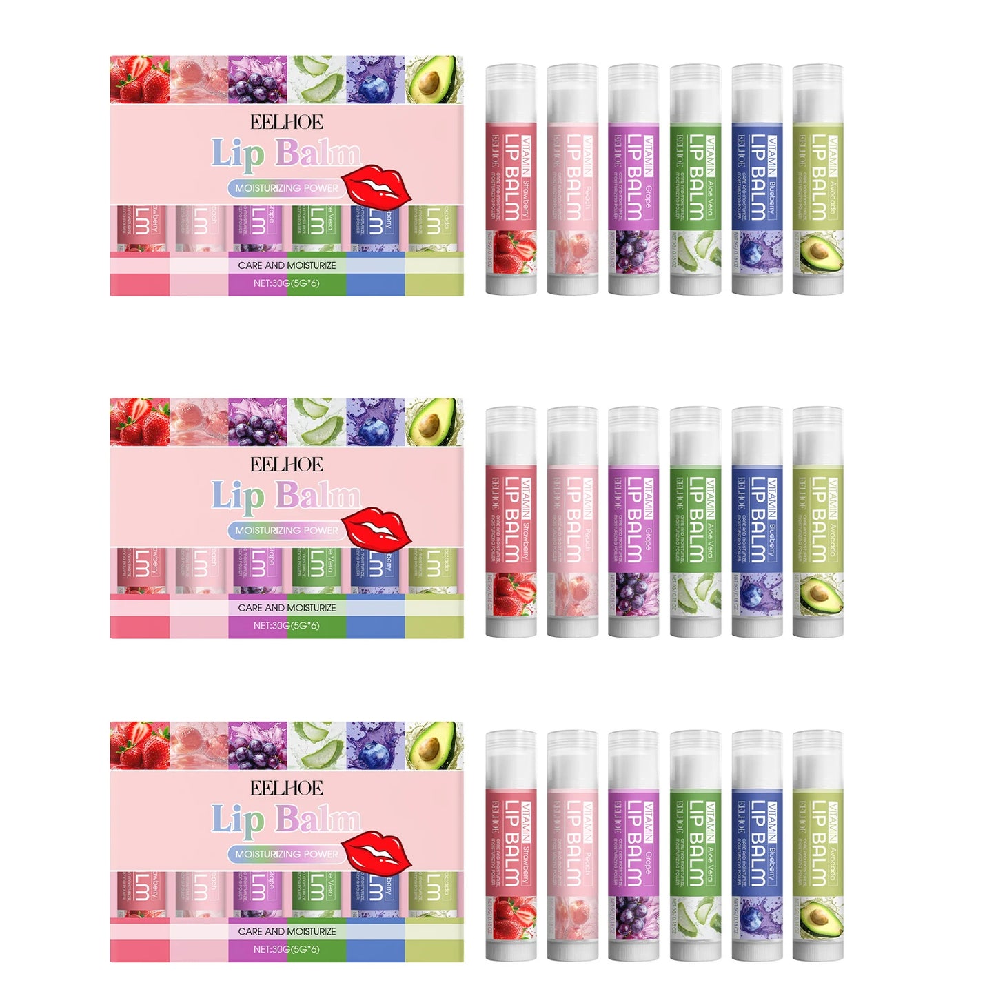 EELHOE Moisturizing Lip Balm Set – Nourish & Soften Dry Lips 6pc Lip Balm Set Peaceful Pleasures Health and Wellness 3set Boxed
