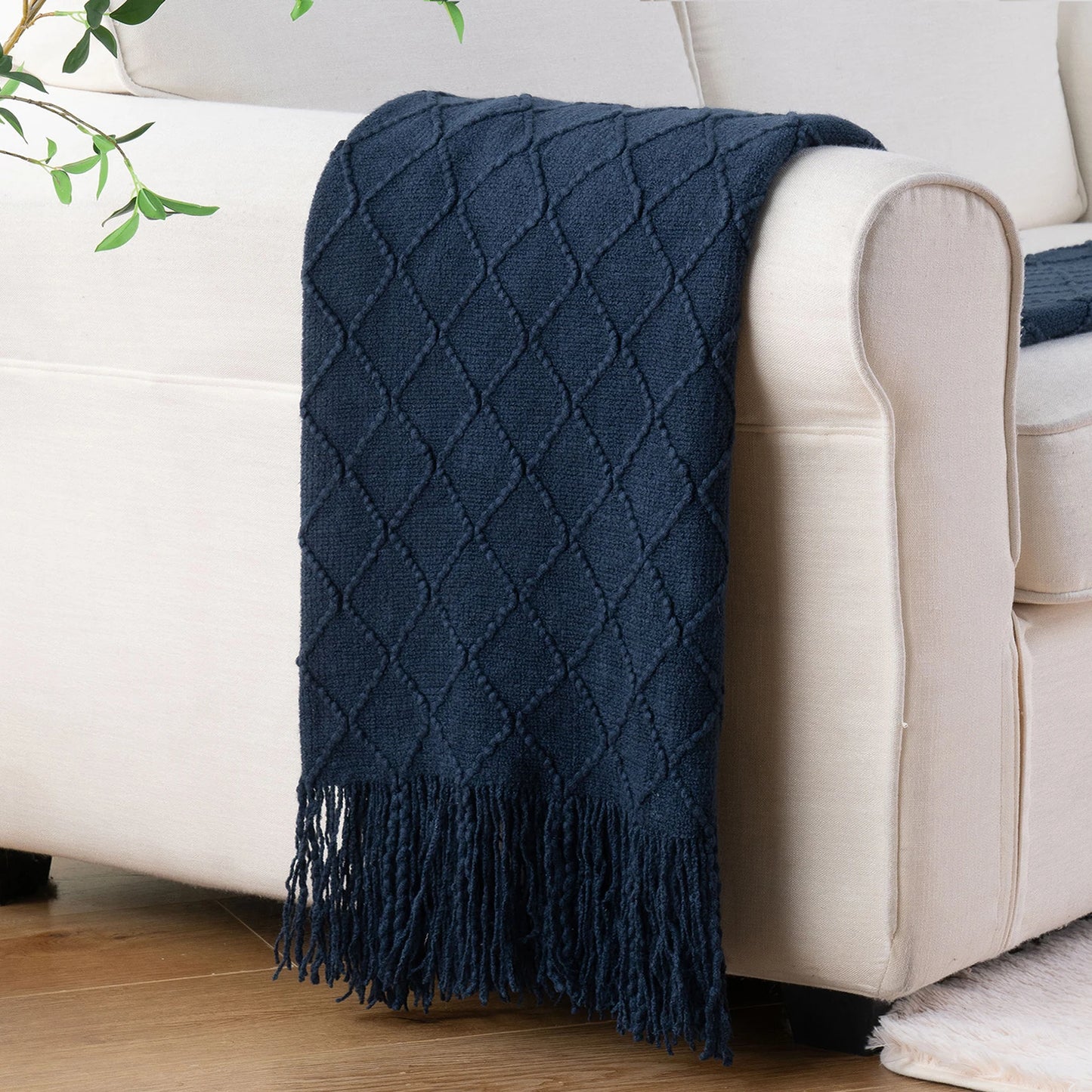 Battilo Plaid Knitted Throw Blanket Soft Woven Throws Sofa Blanket Bedspread On The Bed Green Decorative Blankets Spring Decor Peaceful Pleasures Health and Wellness Navy 127x152cm