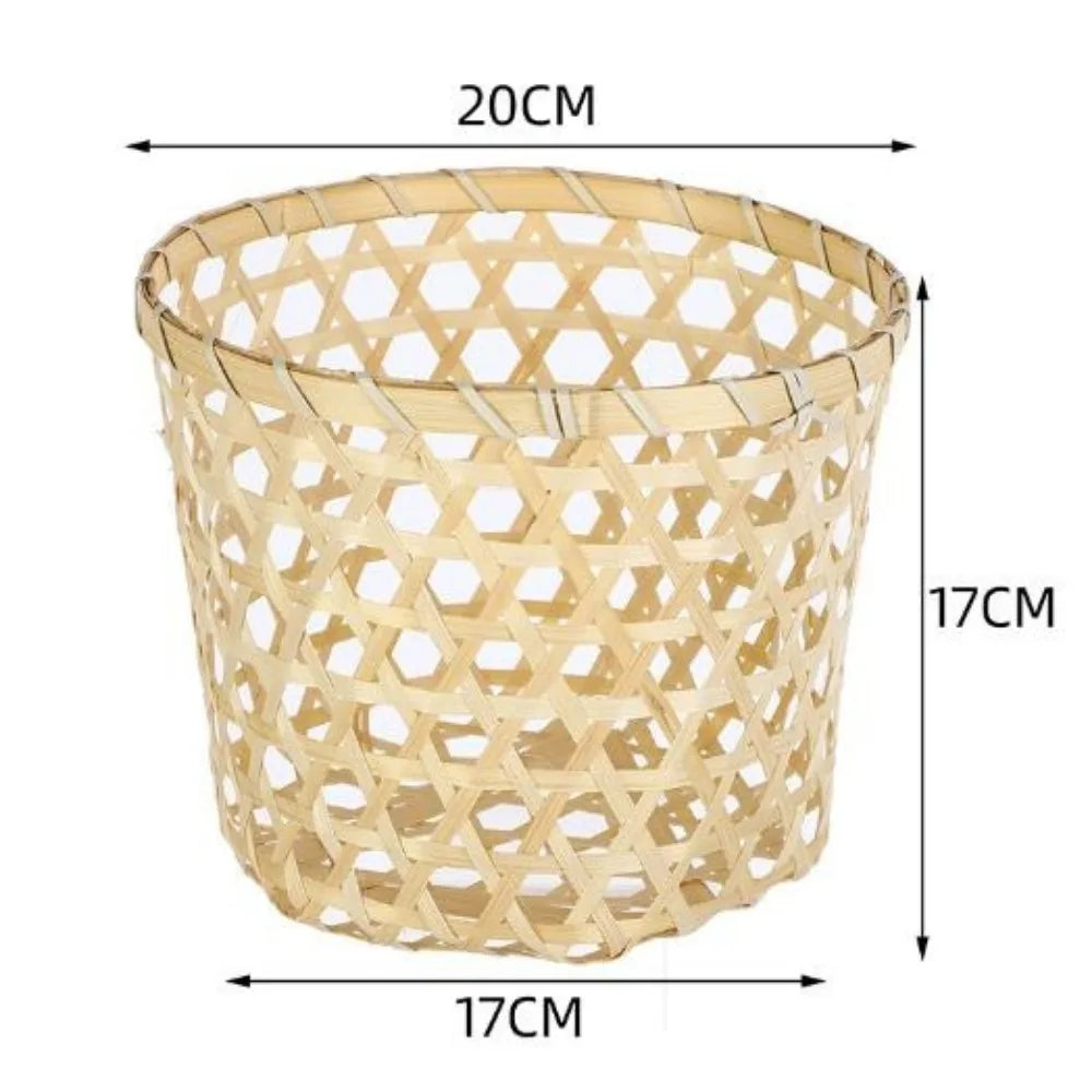 High Quality DIY Handmade Weaving Bamboo Basket Round 4 Styles Rice Fruit Bread Basket Kitchen Storage Basket Daily Use Storage Peaceful Pleasures Health and Wellness 20-17-17cm