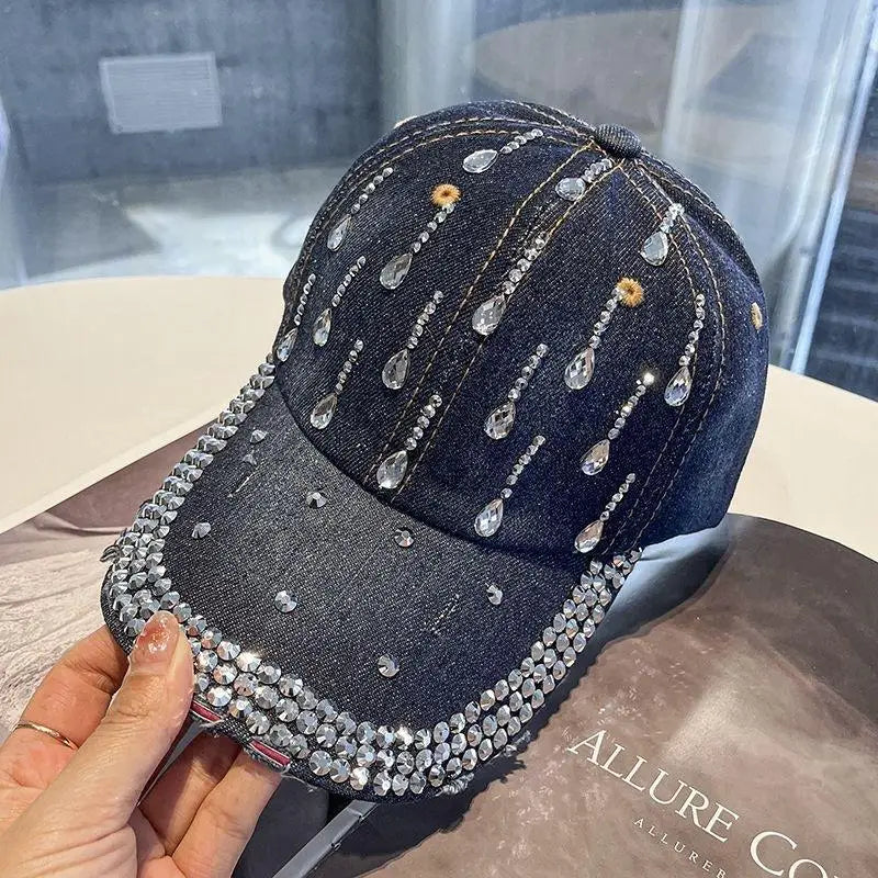 Rhinestone Bling Denim Baseball Cap – Women's Adjustable Hat