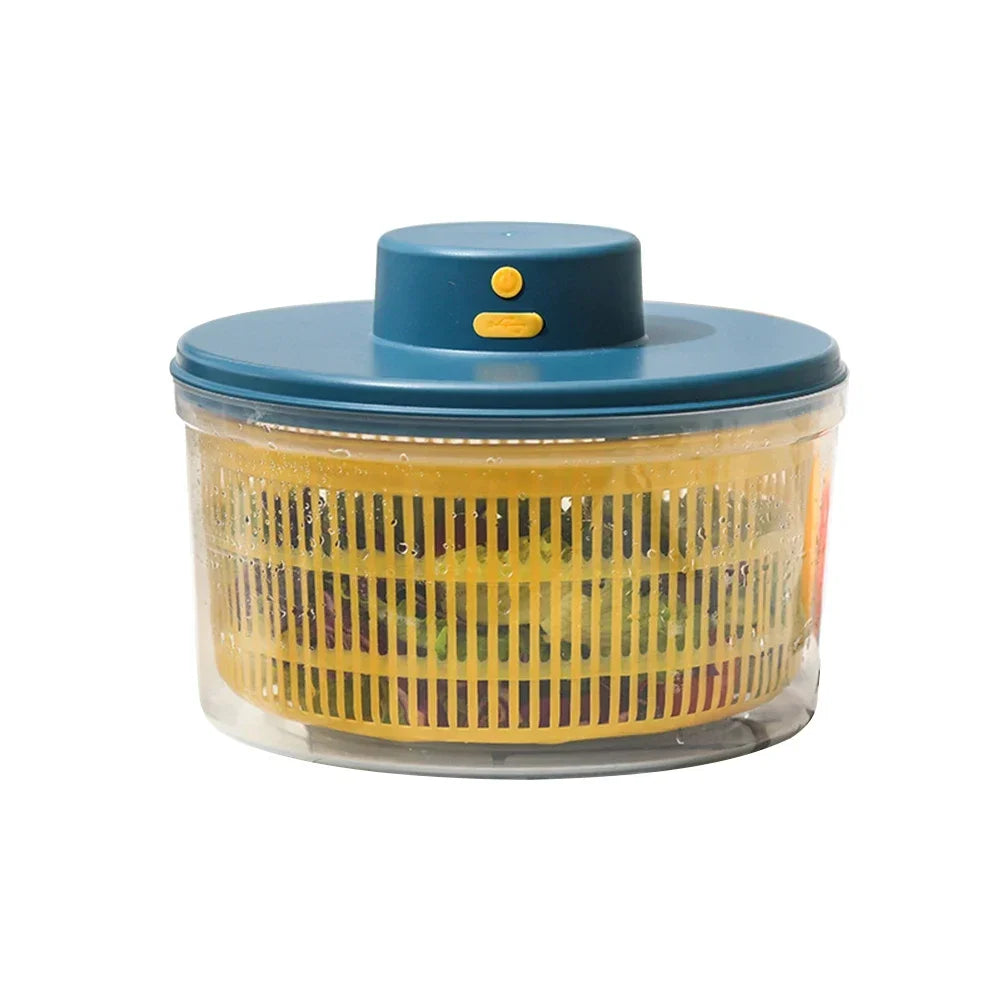 New Salad Spinner Electric/Manual Vegetable Dehydrator Multifunction Food Fruit Dryer Quick Drying Drain Basket Kitchen Tools Peaceful Pleasures Health and Wellness 3L-Blue