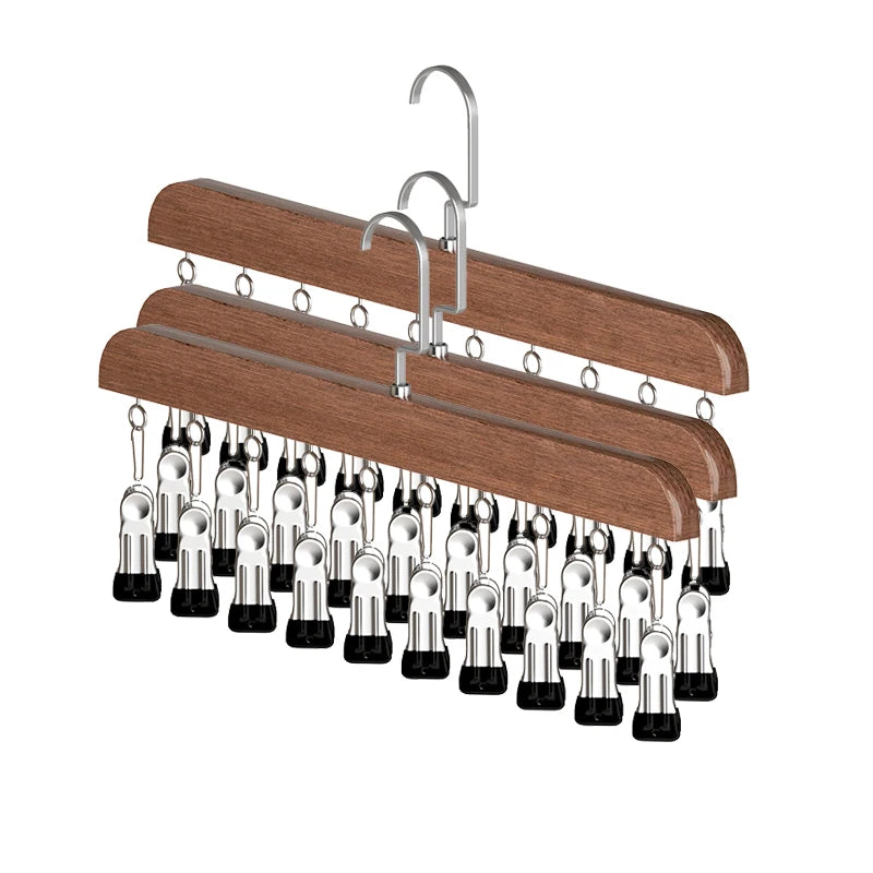 Bamboo Legging Hanger Organizer with 10 Clips – Space-Saving Closet Hanger for Pants & Scarves