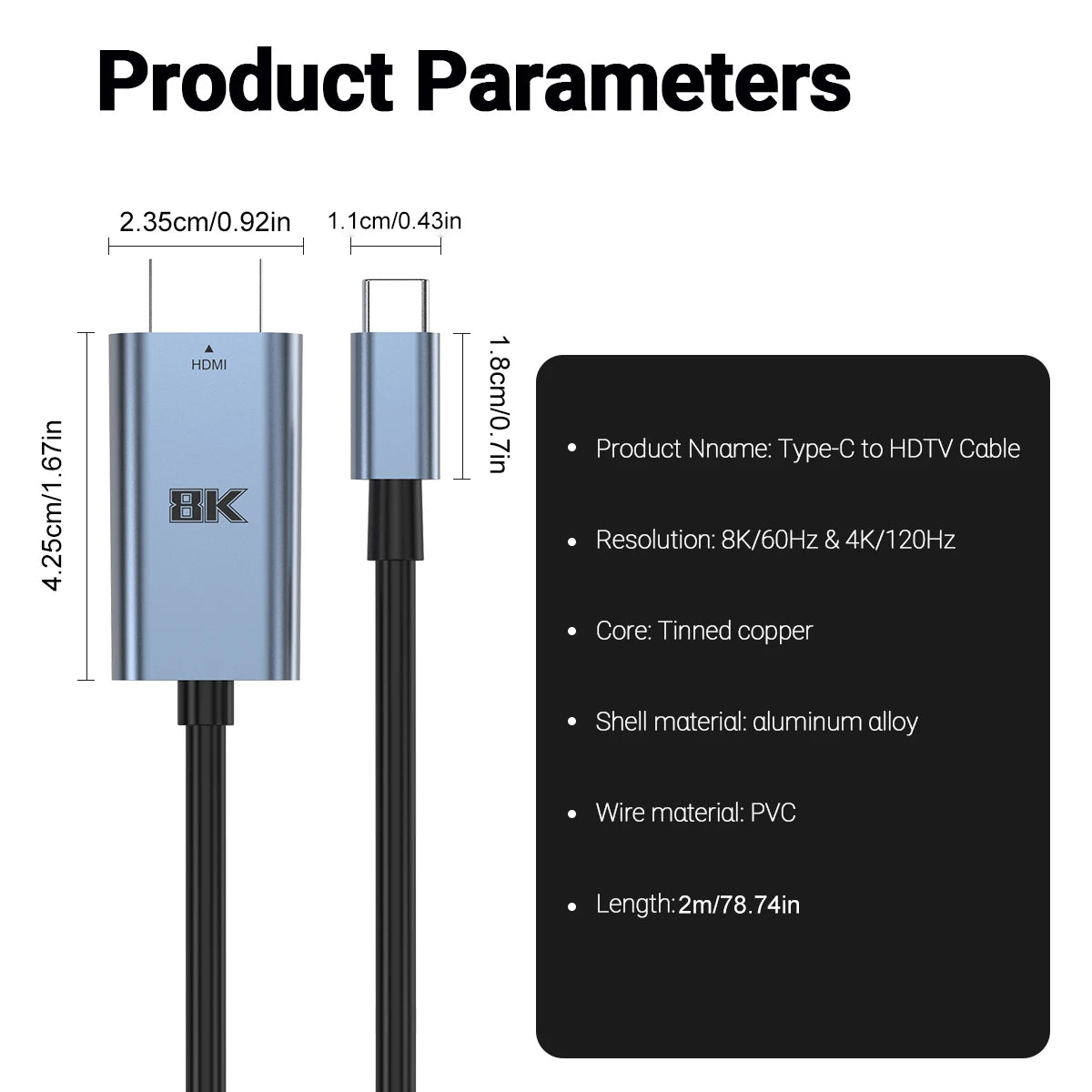 USB-C to HDMI 2.1 Cable 8K@60Hz 4K@120Hz | Mac iPad iPhone