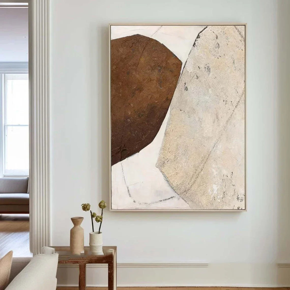 Large Beige Brown Abstract Canvas Wall Art | Living Room Decor