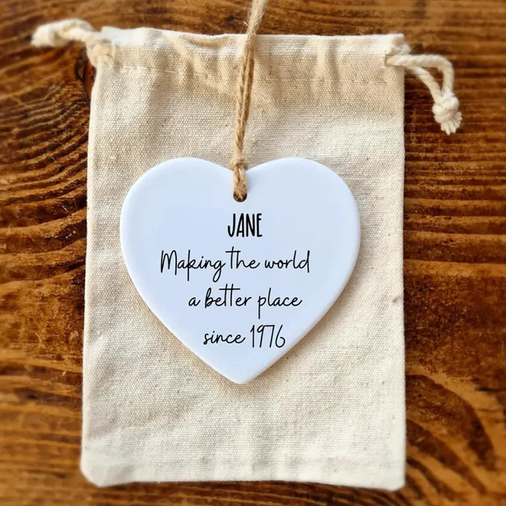 Personalised Ceramic Heart Ornament | 30th 40th 50th Birthday Gift Personalised Ceramic Ornament Peaceful Pleasures Health and Wellness 50th 3inch