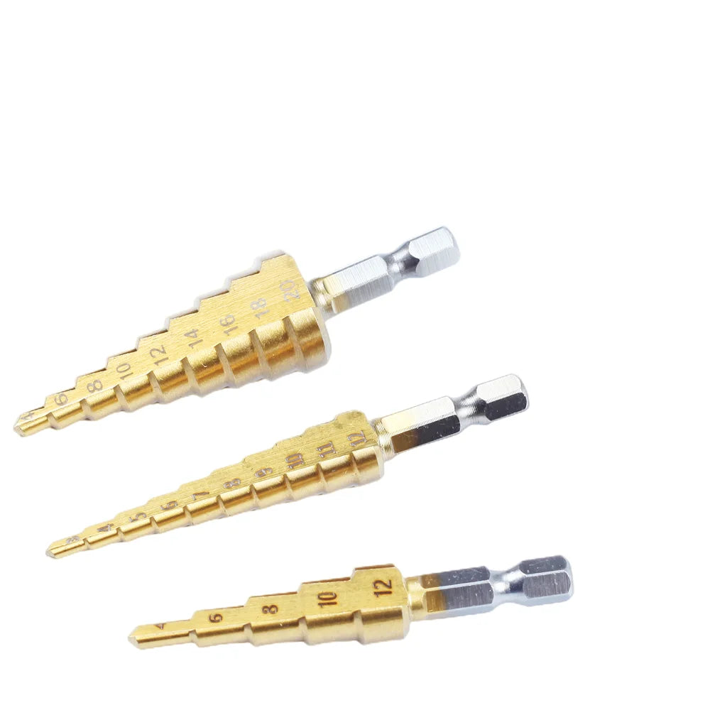 HSS Titanium Step Drill Bit Set 3–20mm | 3-Piece Cone Bit Kit Peaceful Pleasures Health and Wellness 3pcs without bag