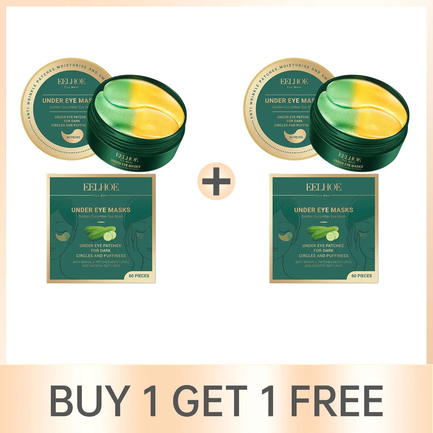 EELHOE Cucumber Eye Mask Patches – Dark Circles & Bags 60pc