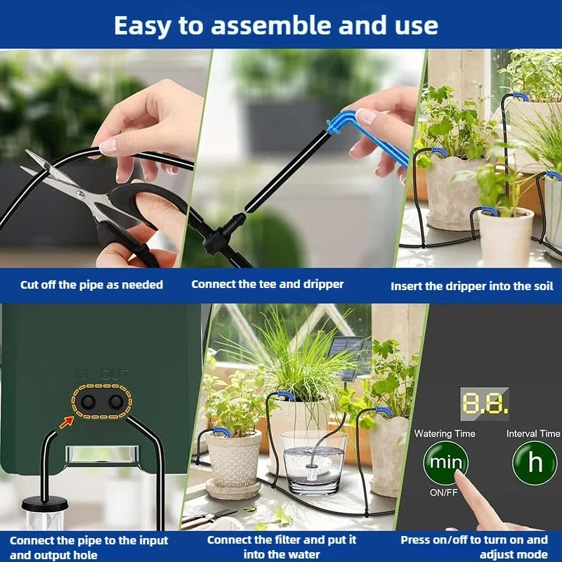 New DIY Solar Drip Irrigation System Square Solar Drip Irrigation Belt With 10 Drip Heads For Gardens Courtyards Orchards Peaceful Pleasures Health and Wellness