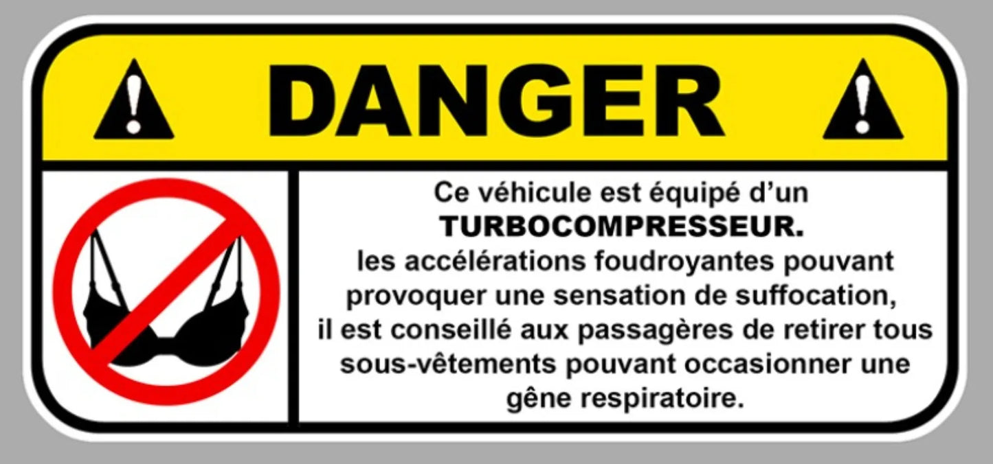 2Packs 12cmX5,5cm Danger Turbo Soutien Gorge Jdm Fun Autocollant Sticker Peaceful Pleasures Health and Wellness