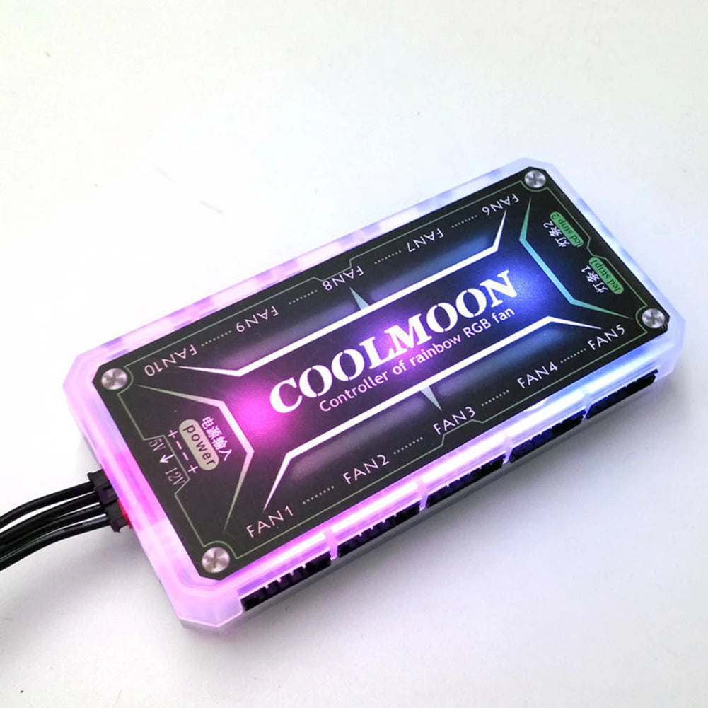 COOLMOON RGB Remote Controller DC12V 5A LED Color Intelligent Fan Controller With 10pcs 6-pin Fan Port 2pcs 4-pin Light Bar Port Peaceful Pleasures Health and Wellness