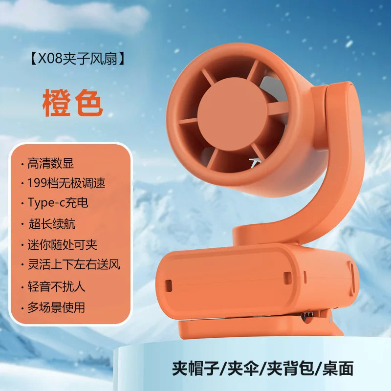 Mini Clip Fan USB Rechargeable Folding Portable – Digital Display