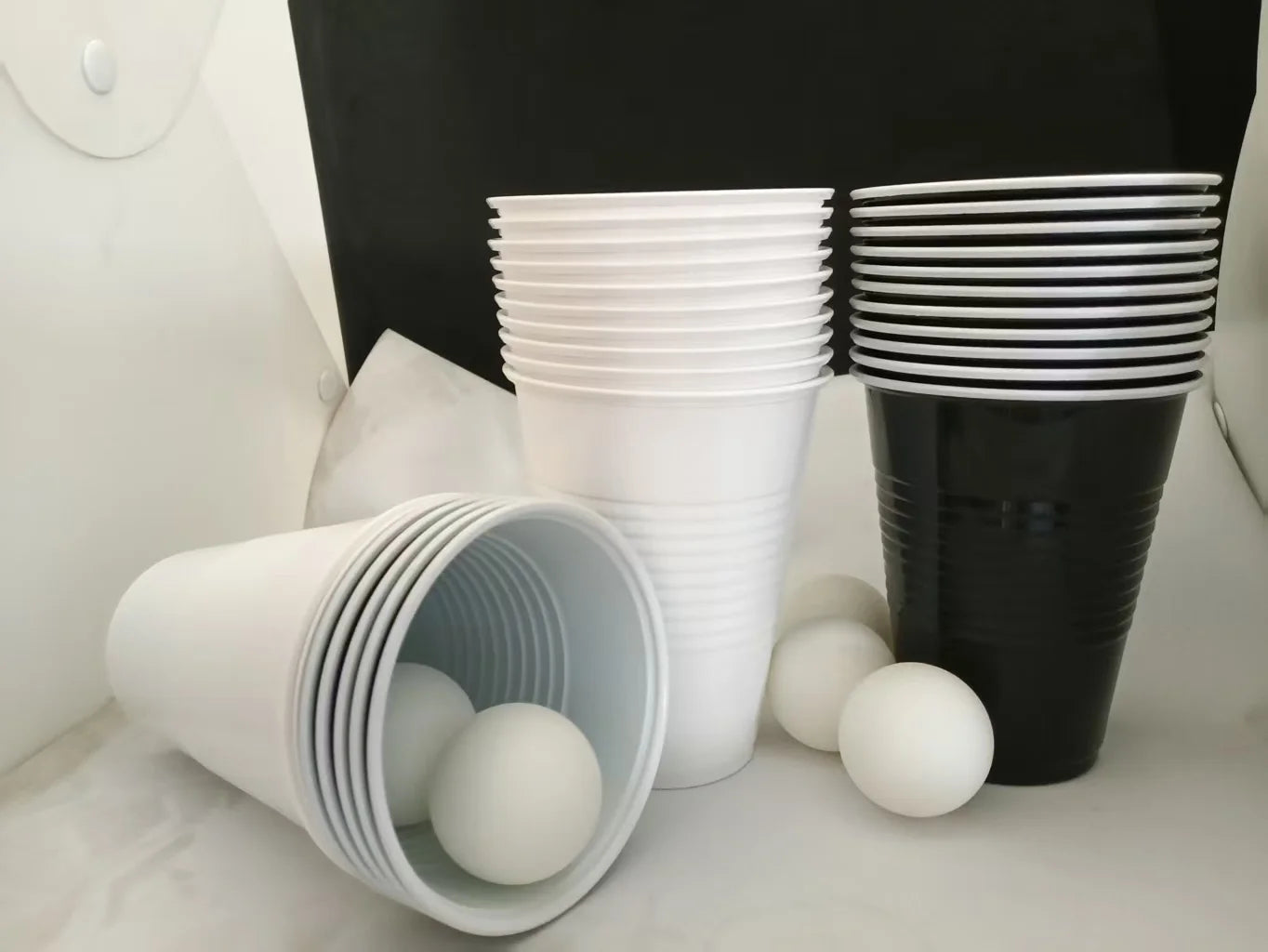 60 Packs 16 Oz Plastic Party Cups with 6PCS Ping Pong Balls Beer Pong Game Set for Drinks, Soda Punch Barbecues Picnics Party Peaceful Pleasures Health and Wellness White Balck