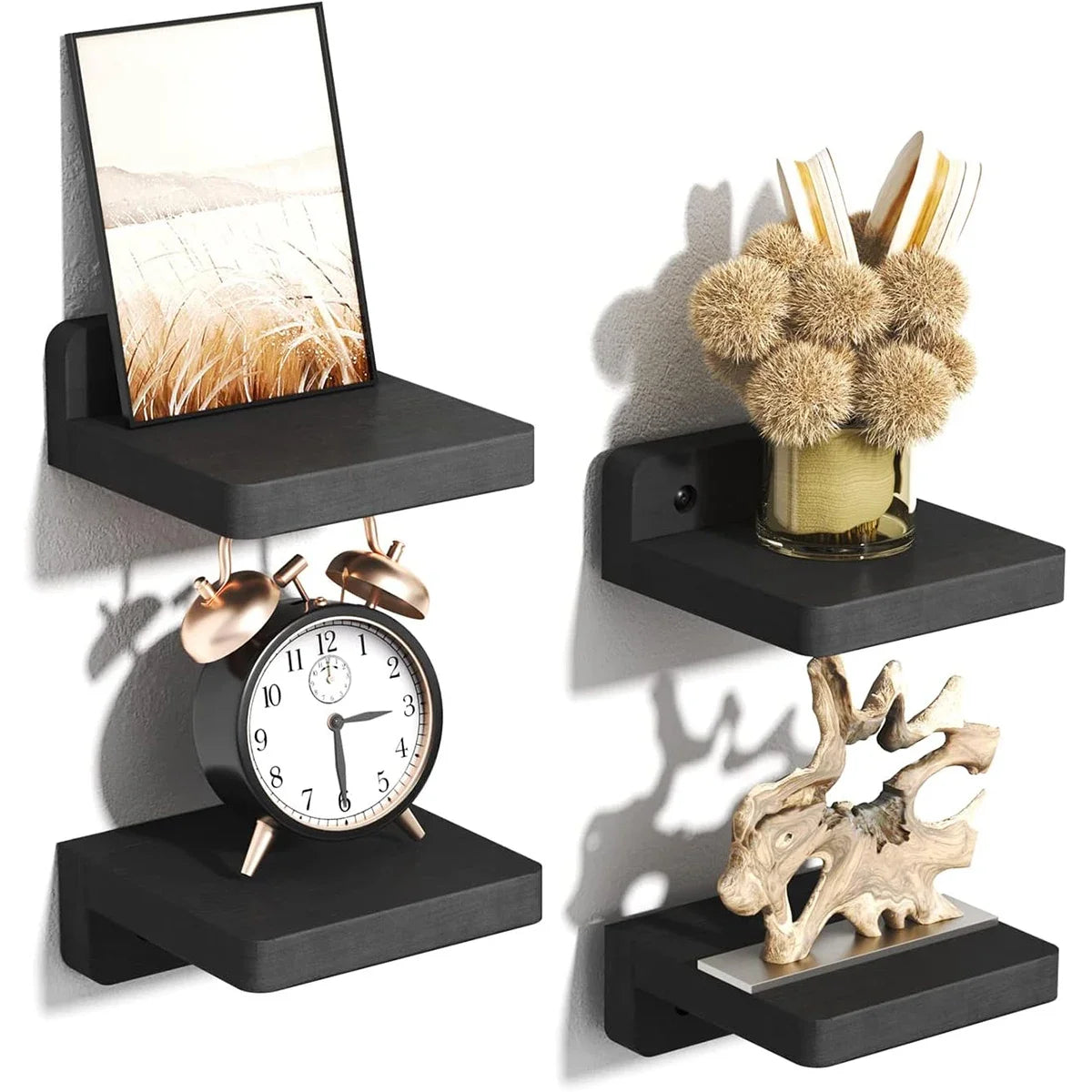 4-Pack Small Wood Floating Shelves – 5" Mini Wall Display Ledges