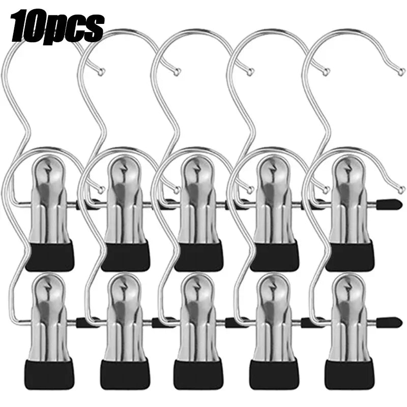 Multifunctional Clothespin Hanger Clothes Hook Buckle Metal Stainless Steel Hat Skirt Trouser Clip Clothing Wardrobe Storage Peaceful Pleasures Health and Wellness 10pcs-black XL