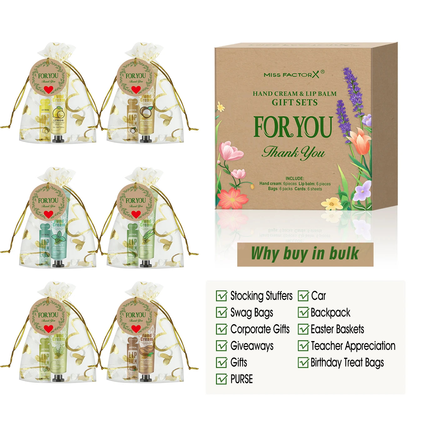 6 sets/box wedding companion gift set, hand cream set lip balm set, love thank you card and love gauze bag, party gift distribut Peaceful Pleasures Health and Wellness