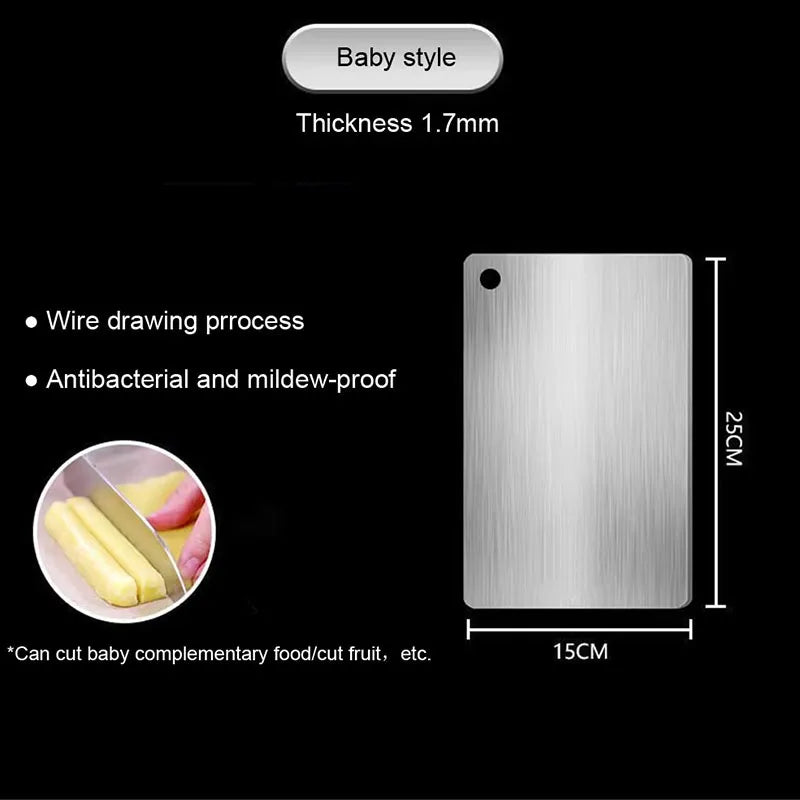 Stainless Steel Thickened Cutting Board Antibacterial Mildew-proof Kneading Dough Board Kitchen Fruit vegetable Cutting Board Peaceful Pleasures Health and Wellness 25x15cm