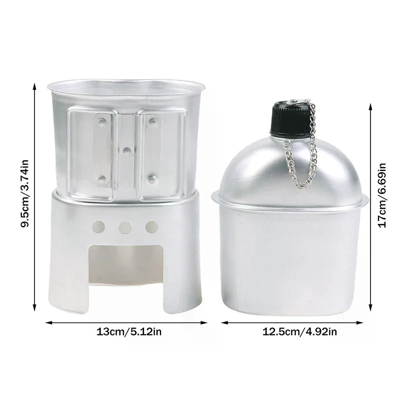 4-Piece Aluminum Canteen Cookware Set with Alcohol Stove & Bag