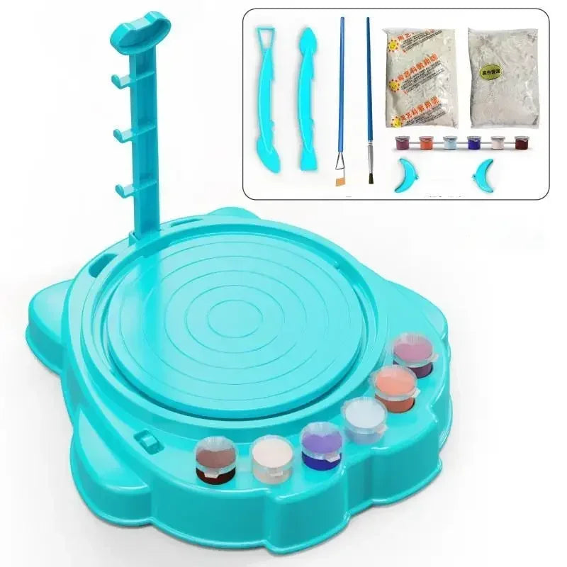 Electric Pottery Wheel with Manual Handle & Foot Pedal: For School Ceramic DIY and Art Craft Peaceful Pleasures Health and Wellness Blue