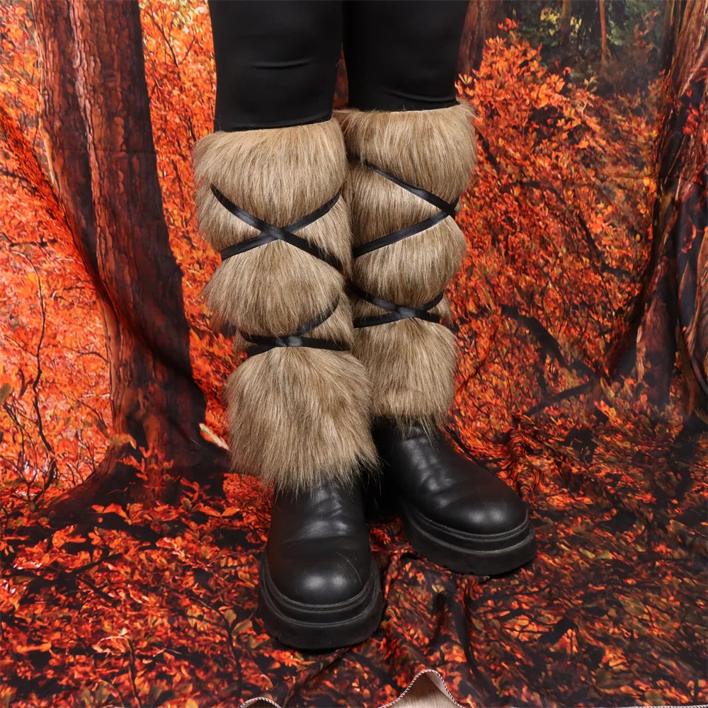 Medieval Leg Fur Leather Knight Warrior Armor Gaiter Boot Cover Spats