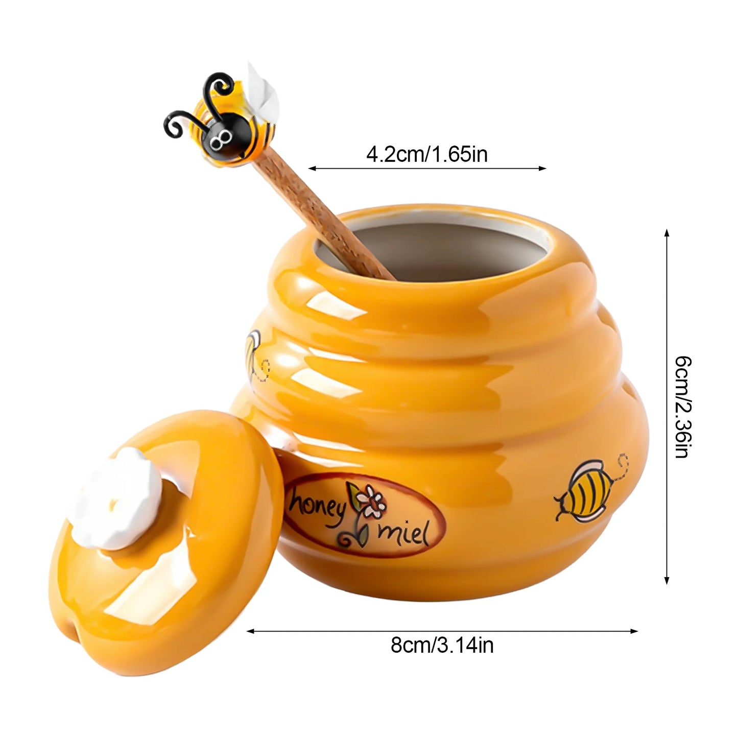 Ceramic Honey Storage Jar With Lid And Stirring Stick Reusable Kitchen Condiment Container For Honey Water Peaceful Pleasures Health and Wellness