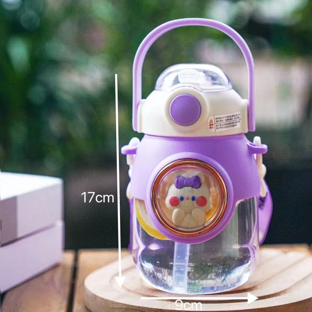 Cute Kids Water Bottles Plastic Sippy Cup with Strap Rope Portable Leakage-proof Cartoon Water Cups Drinkware Cartoon Student Peaceful Pleasures Health and Wellness purple 820ml