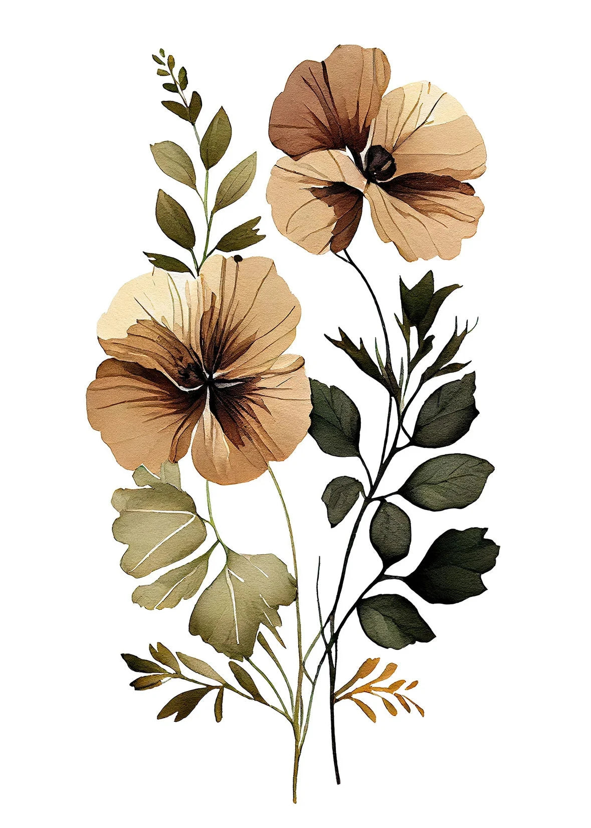 Boho Wildflower Watercolor Canvas Poster | Minimalist Floral Art