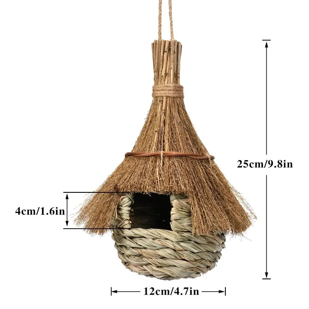 Hand-Woven Grass Hanging Bird House – Cozy Bird Hut Nest