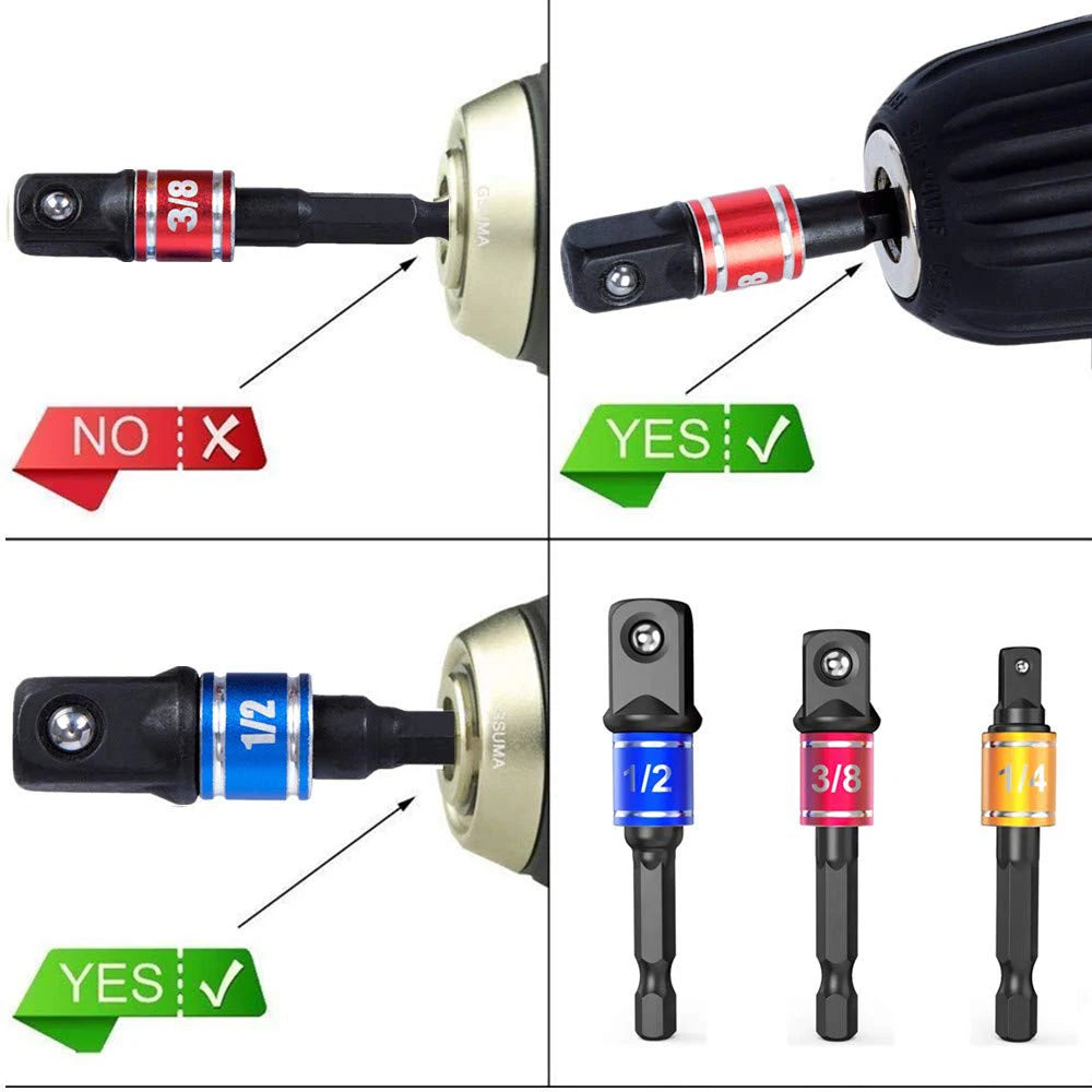 Impact Grade Power Hand Tools Driver Sockets Adapter Extension Set, 3Pcs Hex Shank Drill Nut Driver Bit Set + 105 Degree Right Peaceful Pleasures Health and Wellness
