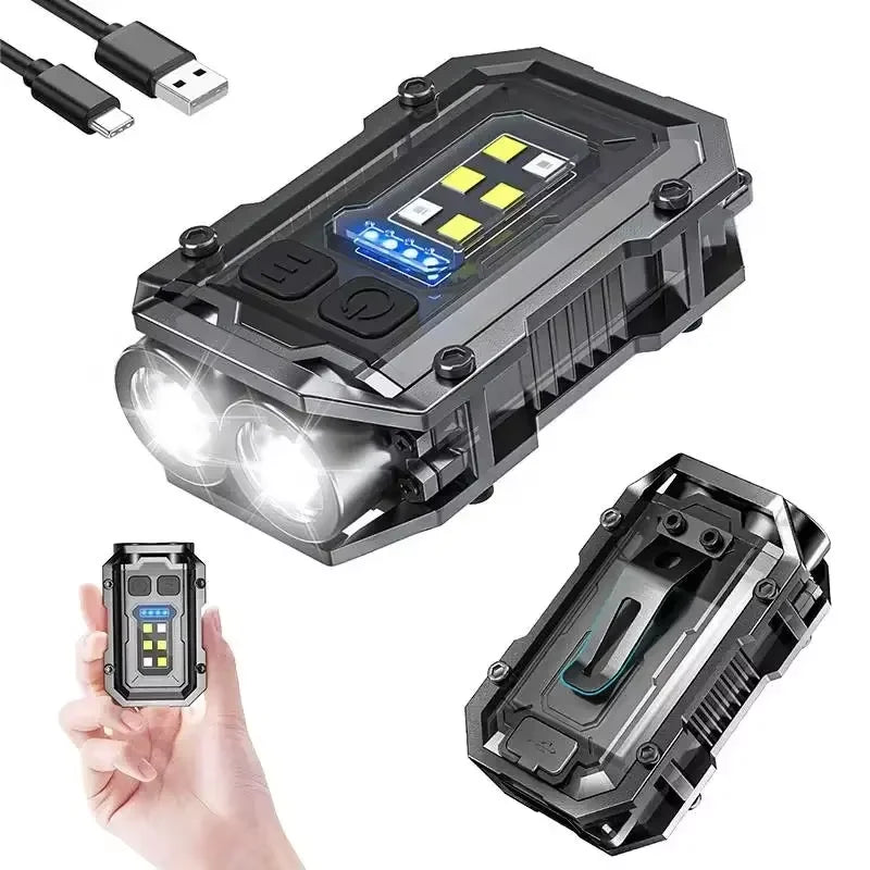 COB LED Pocket Flashlight 8 Modes Magnetic Clip Type-C USB