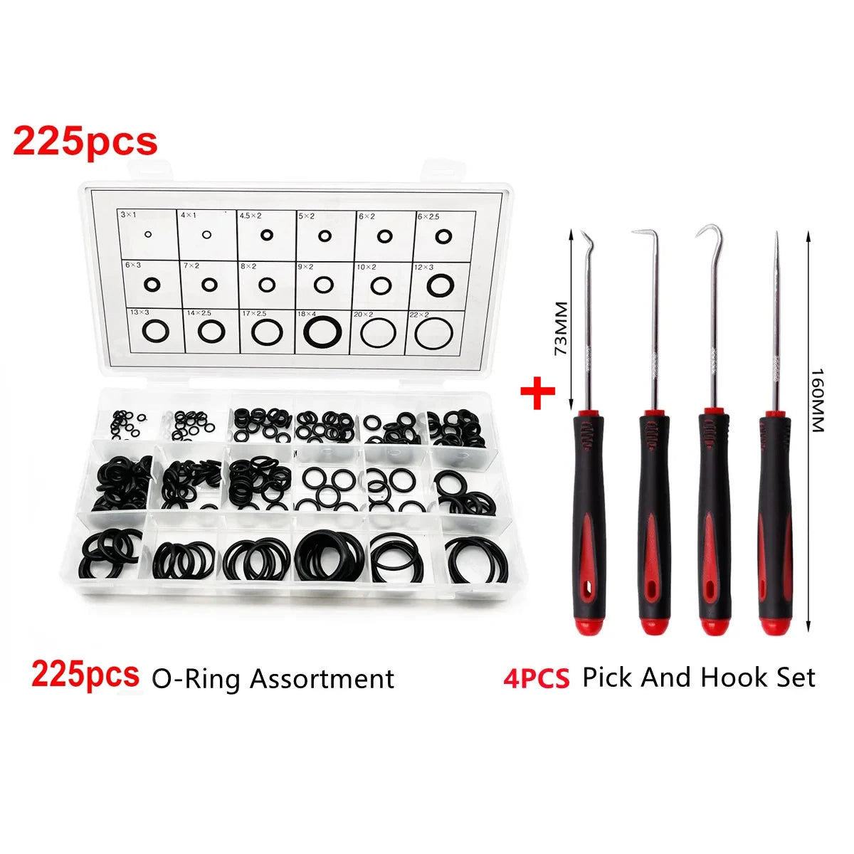 O-Rings Kit Nitrile Rubber Oring Assortment with 4 Hook Set for Various Car Auto Vehicle Repair Plumbing Pressure Washer Air Peaceful Pleasures Health and Wellness 225pcs Black Set