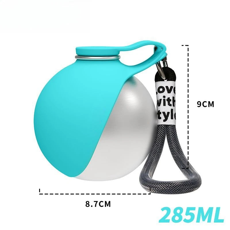 Portable Stainless Steel Pet Water Bottle with Silicone Drinking Bowl for Dogs and Cats Outdoor Walking Hiking Travel Use Peaceful Pleasures Health and Wellness Blue