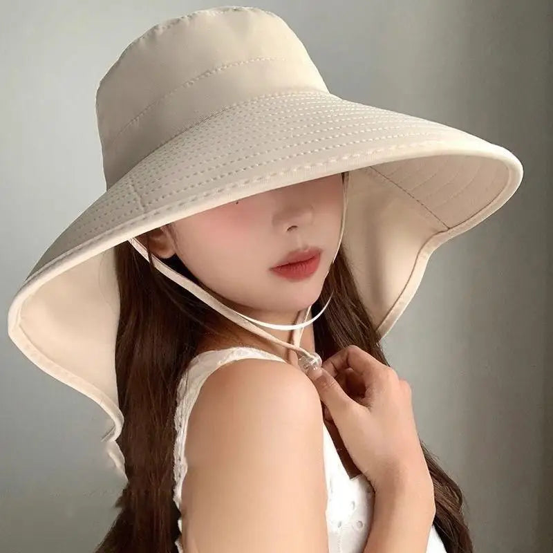 Women's Wide Brim Sun Hat UPF 50+ Neck Flap Beach Cap