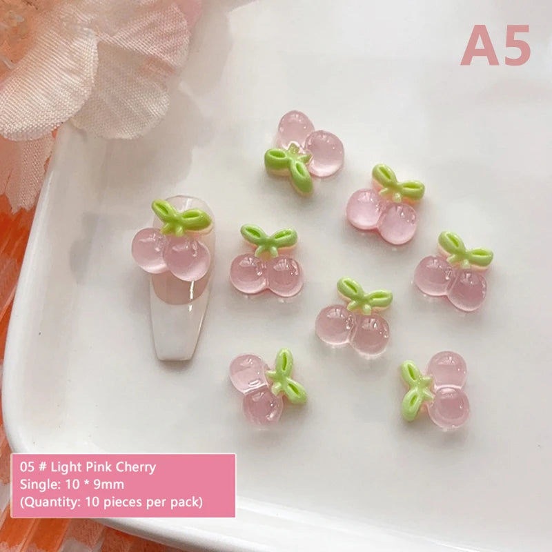 10pcs Resin Mini Cherry Strawberry Nail Art Flat Back Stone Figurines Scrapbook DIY Jewelry Decor Crafts Peaceful Pleasures Health and Wellness A5