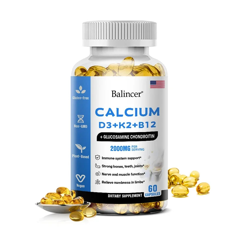 Vitamin D3 K2 B12 2000mg Capsules | Bone & Immune Support 120ct