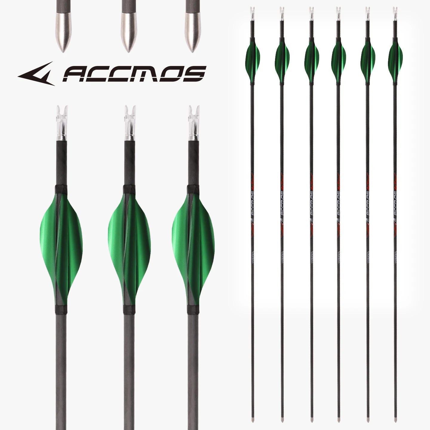 6 ID4 Pure Carbon Arrow Green Spinning Feather Spine 300-1800 Archery