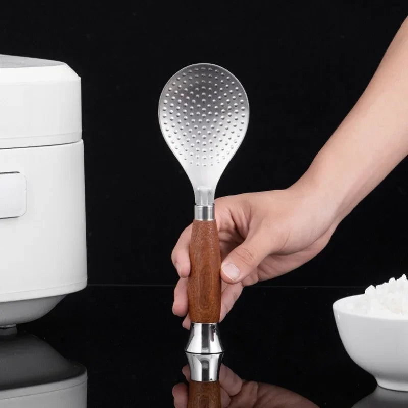 Rice Scoop Thickened Stainless Steel Wooden Handle Spoon Non-stick