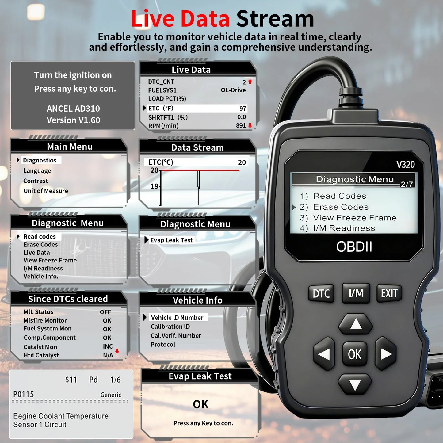 2025 New Model Obd2 Scanner — Handheld Car Diagnostic Tool That Supports Code Reading/Erasure, Real-Time Data Stream, Engine Fault Light, Battery Testing, Etc Red and Black Design, Suitable for Vehicle Diagnostics, Vehicle Peaceful Pleasures Health and Wellness