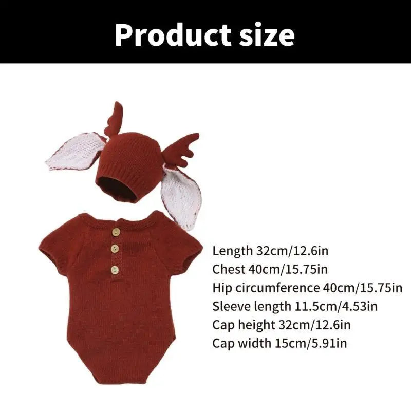 Newborn Baby Antler Hat & Romper Photography Costume Set