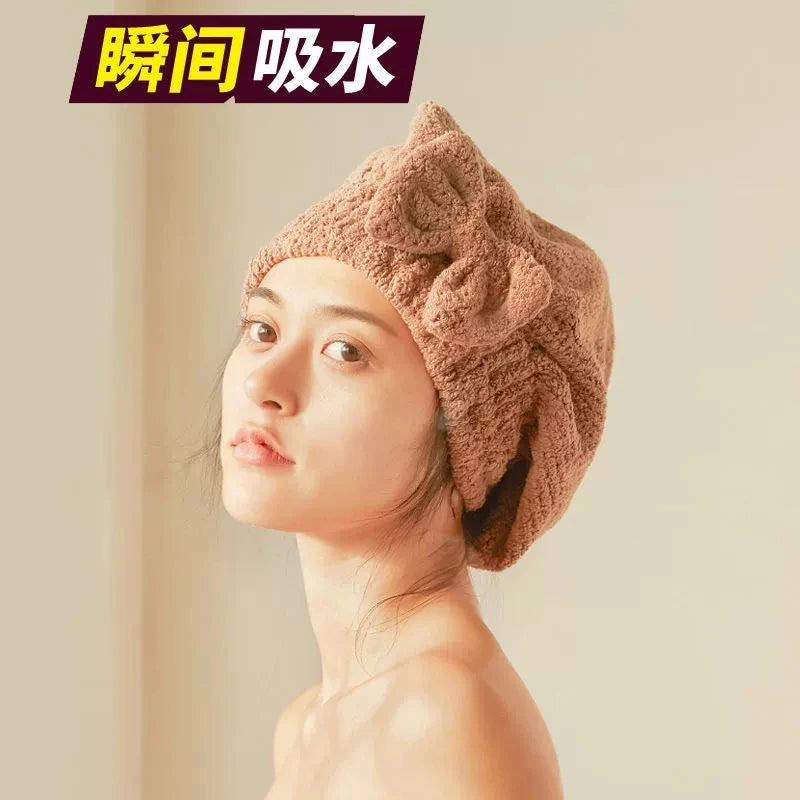 Quick-Dry Hair Towel Wrap Cap – Spa Bowknot Shower Bonnet