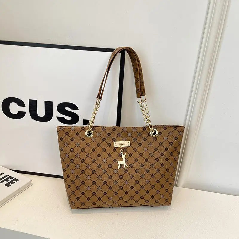 Retro Monogram Tote Bag | Vintage PU Shoulder Handbag Women
