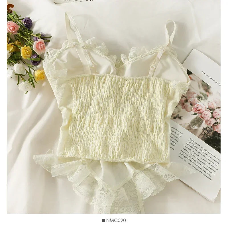 Women's Lace Corset Crop Top – Sleeveless Camisole Tank