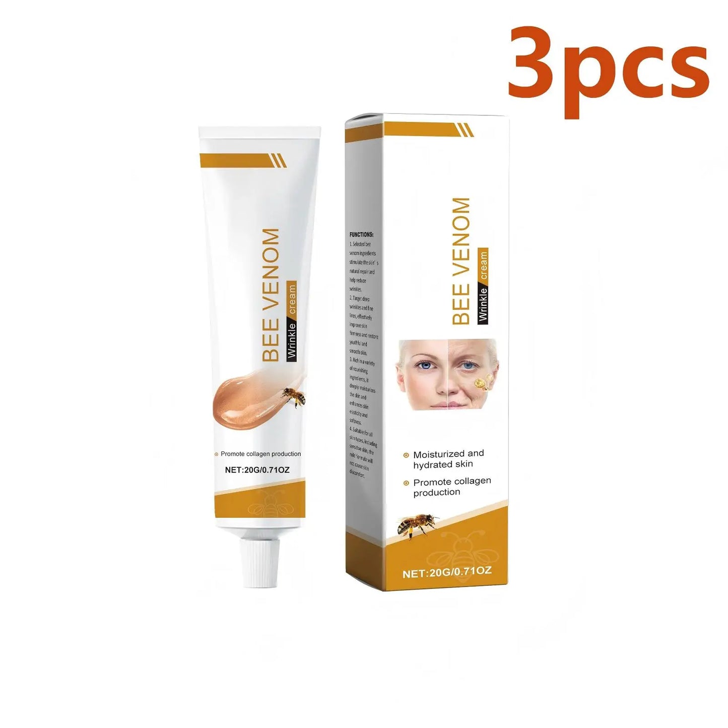 Bee Venom Wrinkle Removal Cream for Facial Lifting Peaceful Pleasures Health and Wellness 3pcs