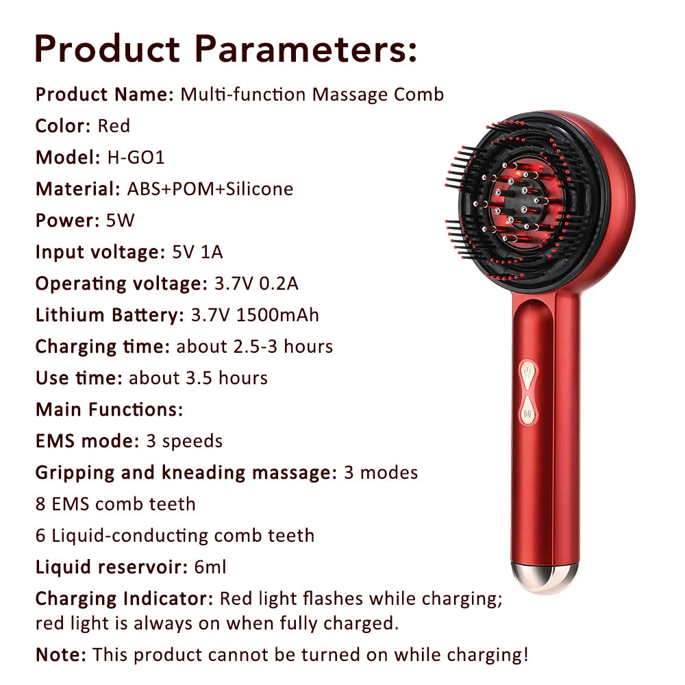 Electric Scalp Massager Comb 3/5 Speed Hair Oil Applicator Kneading Scratching Brush Cordless Stress Relief Head Massager Peaceful Pleasures Health and Wellness 3 Modes 3Lights