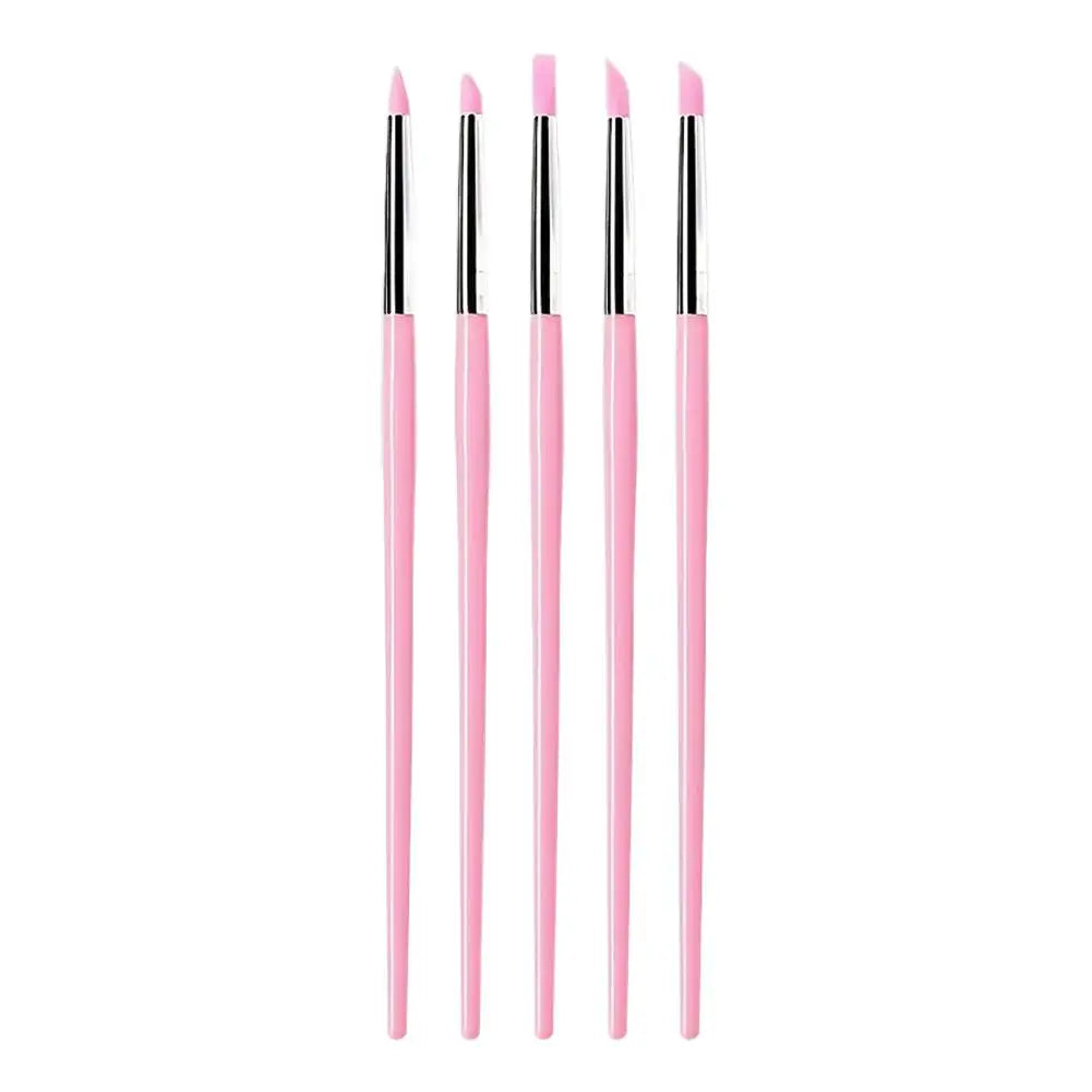 5-Piece Silicone Nail Art Brush Set – Carving, Emboss & Gel