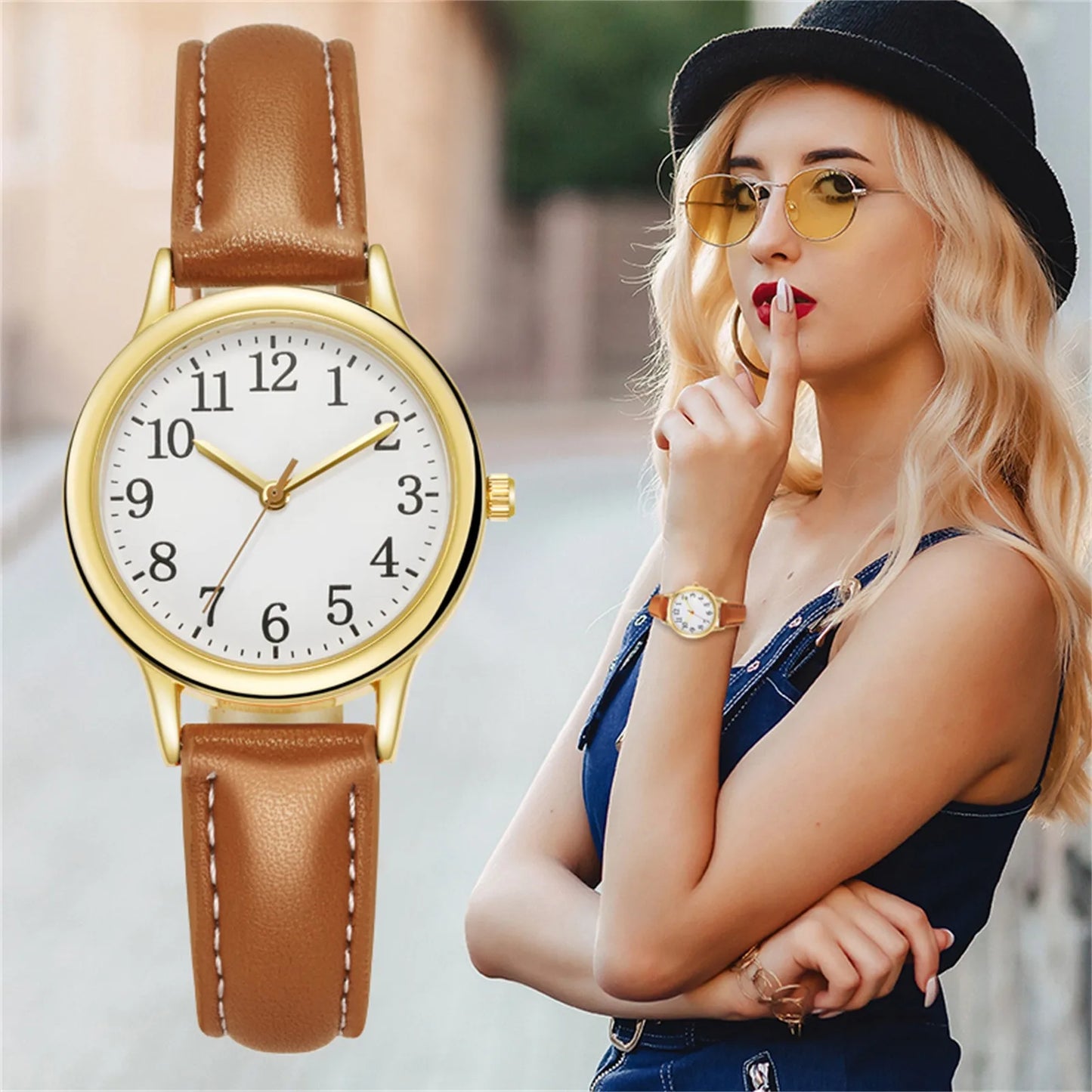 Japan Movement Women Quartz Fine Watch Easy To Read Arabic Numerals Simple-Dial Peaceful Pleasures Health and Wellness Brown