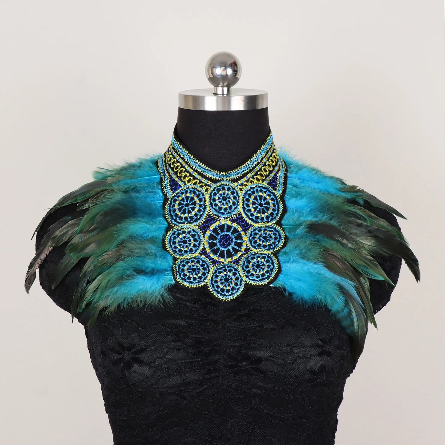 Vintage Punk Goth Feather Collar Shoulder Women Lace Bolero Jacket