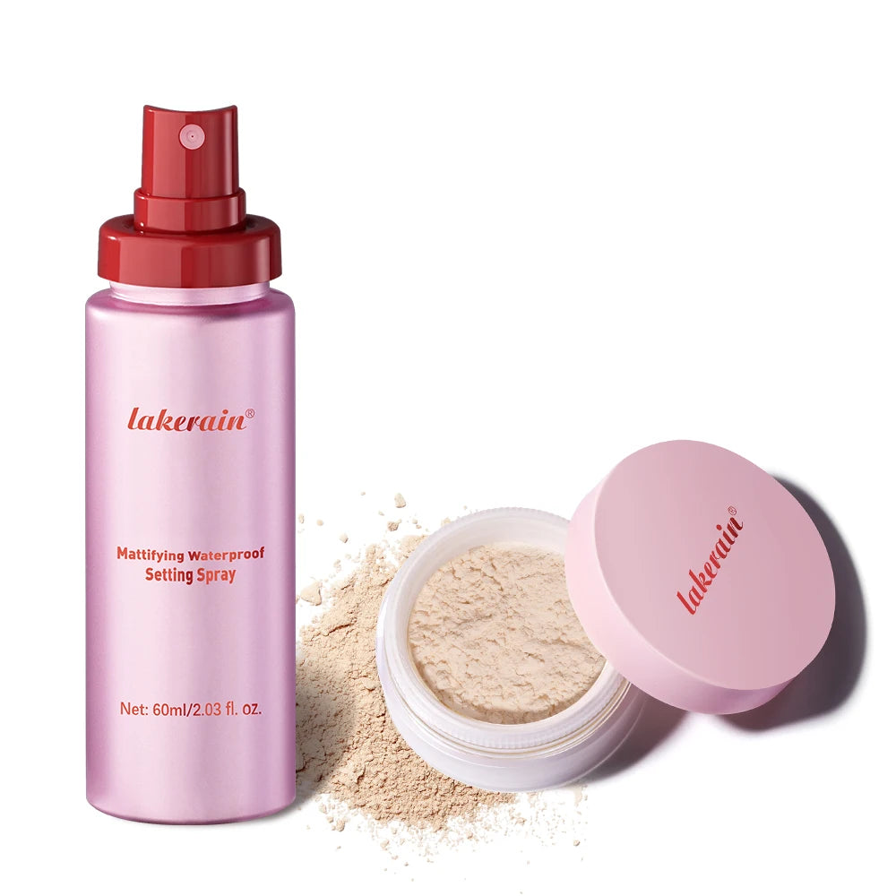 Oil Control Setting Powder Spray Set Matte Base Makeup Control Oil Waterproof Make-up Fixer Spray Hide Pores Setting Powder Peaceful Pleasures Health and Wellness set 2