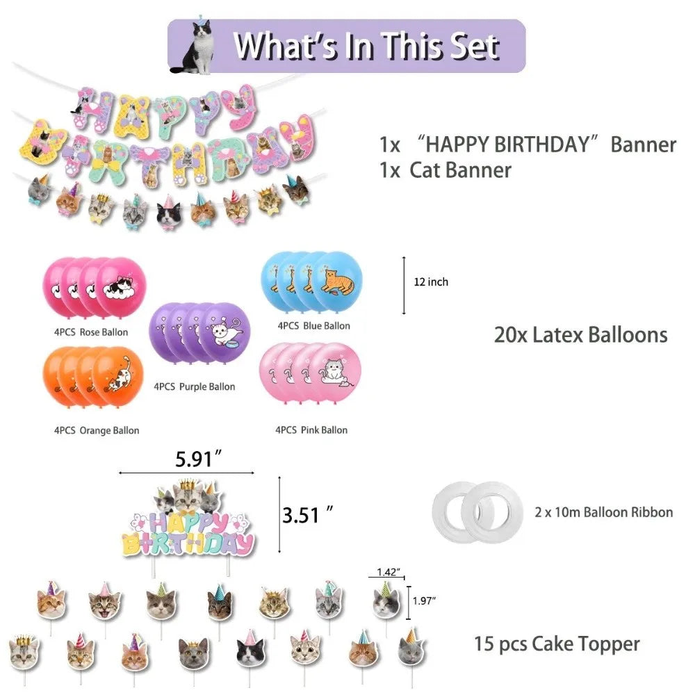 Cat & Dog Happy Birthday Banner Garland Party Decoration Set